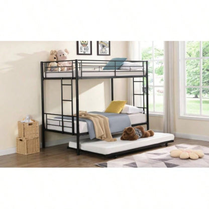 Twin Over Twin Metal Bunk Bed with trundle Black