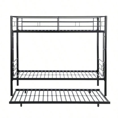 Twin Over Twin Metal Bunk Bed with trundle Black
