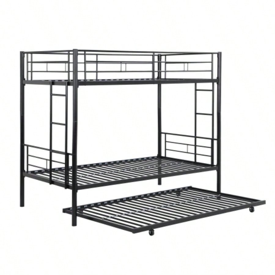 Twin Over Twin Metal Bunk Bed with trundle Black