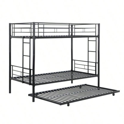 Twin Over Twin Metal Bunk Bed with trundle Black