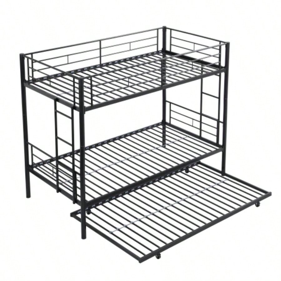 Twin Over Twin Metal Bunk Bed with trundle Black