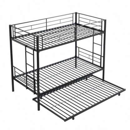 Twin Over Twin Metal Bunk Bed with trundle Black