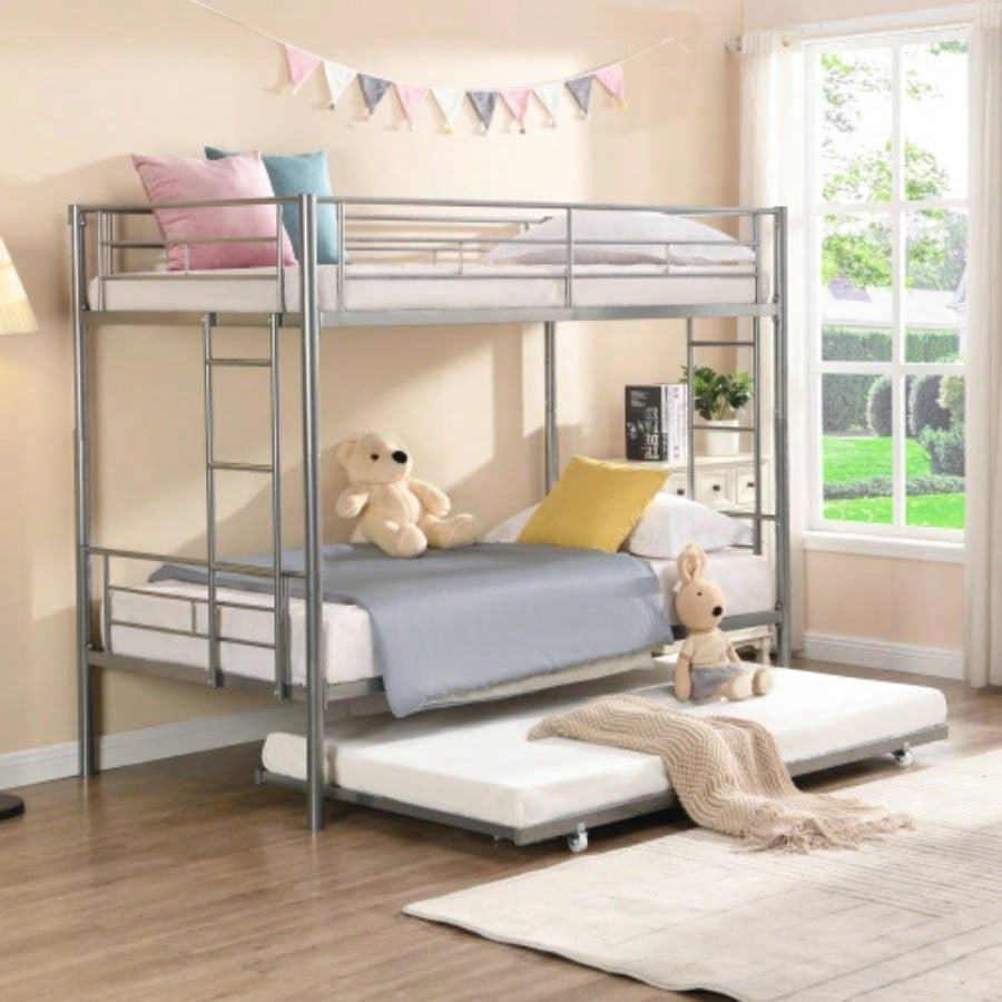 Twin Over Twin Metal Bunk Bed with trundle Black