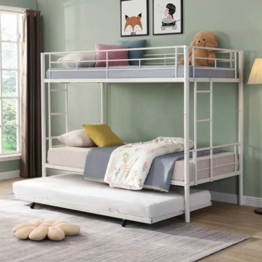 Twin Over Twin Metal Bunk Bed with trundle Black