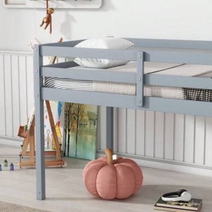 Solid Wooden, Rubber Wooden Twin Loft Bed with Ladder, Bed Platform of Strengthened Slats,