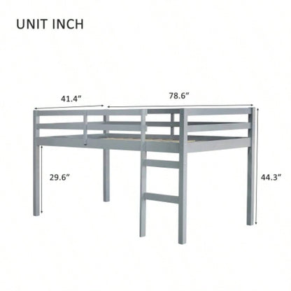 Solid Wooden, Rubber Wooden Twin Loft Bed with Ladder, Bed Platform of Strengthened Slats,