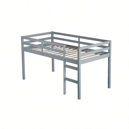 Solid Wooden, Rubber Wooden Twin Loft Bed with Ladder, Bed Platform of Strengthened Slats,