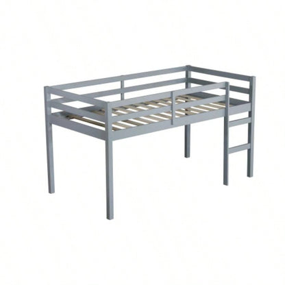 Solid Wooden, Rubber Wooden Twin Loft Bed with Ladder, Bed Platform of Strengthened Slats,