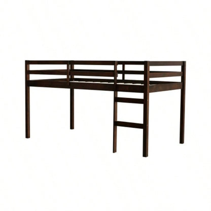 Solid Wooden, Rubber Wooden Twin Loft Bed with Ladder, Bed Platform of Strengthened Slats, Espresso