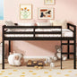 Solid Wooden, Rubber Wooden Twin Loft Bed with Ladder, Bed Platform of Strengthened Slats, Espresso