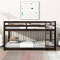 Solid Wooden, Solid Rubber Wooden Twin over Twin Floor Bunk Bed with Ladder, Upper and Bottom Bed Platforms crafted with Strengthened Slats, Natural