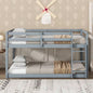 Solid Wooden, Solid Rubber Wooden Twin over Twin Floor Bunk Bed with Ladder, with Bed Platform of Strengthened Slats,