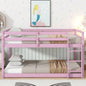 Solid Wooden, Solid Rubber Wooden Twin over Twin Floor Bunk Bed with Ladder, with Bed Platform of Strengthened Slats, White