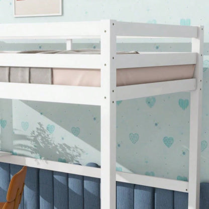 Twin High Loft Bed, Rubber Wood Loft Bed with Safety Guardrail, built - in desk, ladder, White