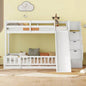 Twin Over Full Bunk Bed with Slide, Storage Staircase, Pine Solid Wooden Bunk Bed with Safety Guardrails, White