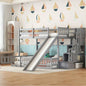 Twin Over Full Bunk Bed with Slide, Storage Staircase, Pine Solid Wooden Bunk Bed with Safety Guardrails, White