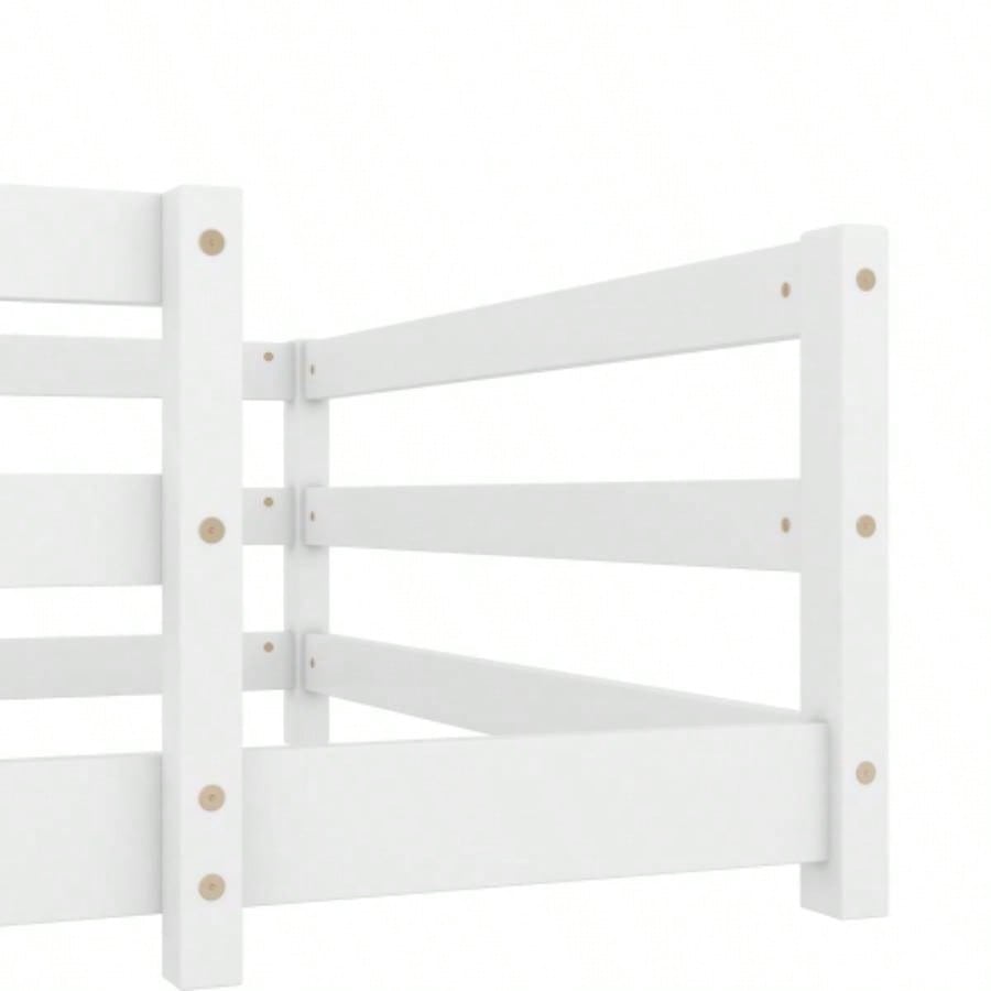 Twin Size Floor Bed, Montessori Floor Bed with Fence, Kids Montessori Bed Twin Size, Wood Montessori Floor Bed Kids, Girls, BoysWHITE