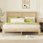 King Size Bed with Rattan Headboard, Two Storage Drawers, Rubber Wood Bed with Enhanced Support Salts and Feet, Espresso