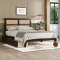 King Size Bed with Rattan Headboard, Two Storage Drawers, Rubber Wood Bed with Enhanced Support Salts and Feet, Espresso