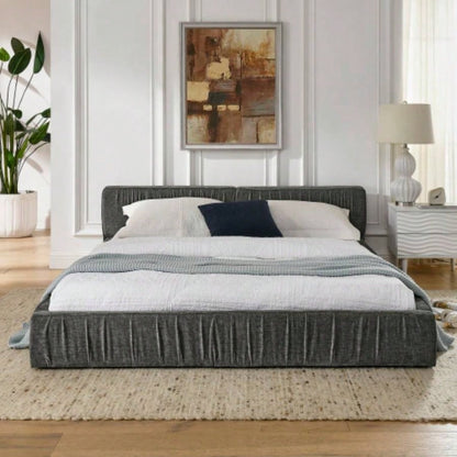 Size Upholstered Bed Frame with Chenille fabric with pleated design, Grounded Size Platform Bed with Headboard and Solid Frame. No Box Spring Needed - 886723.5