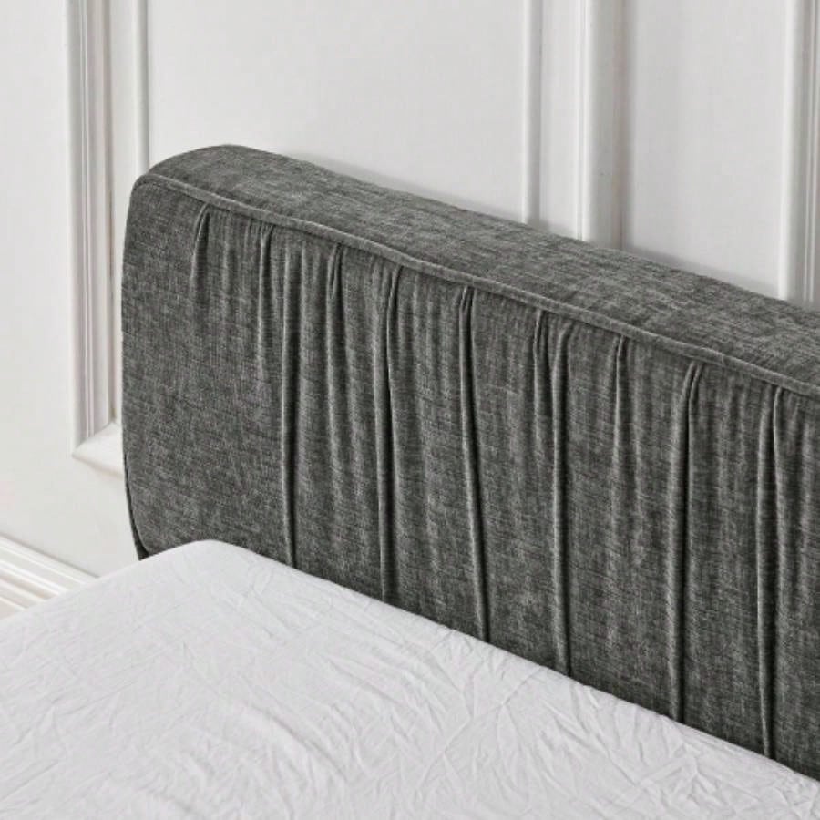 Size Upholstered Bed Frame with Chenille fabric with pleated design, Grounded Size Platform Bed with Headboard and Solid Frame. No Box Spring Needed - 886723.5