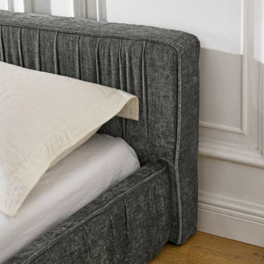 Size Upholstered Bed Frame with Chenille fabric with pleated design, Grounded Size Platform Bed with Headboard and Solid Frame. No Box Spring Needed - 886723.5