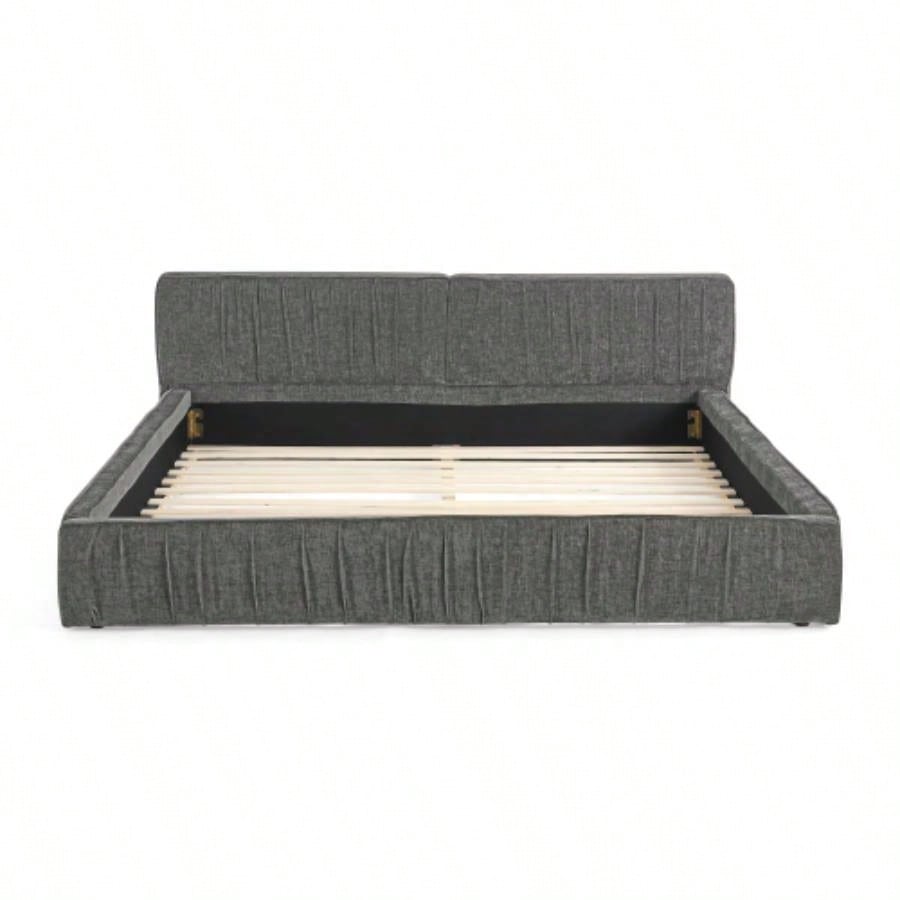 Size Upholstered Bed Frame with Chenille fabric with pleated design, Grounded Size Platform Bed with Headboard and Solid Frame. No Box Spring Needed - 886723.5