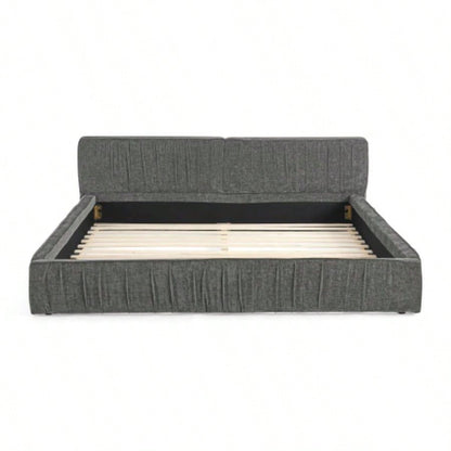 Size Upholstered Bed Frame with Chenille fabric with pleated design, Grounded Size Platform Bed with Headboard and Solid Frame. No Box Spring Needed - 886723.5