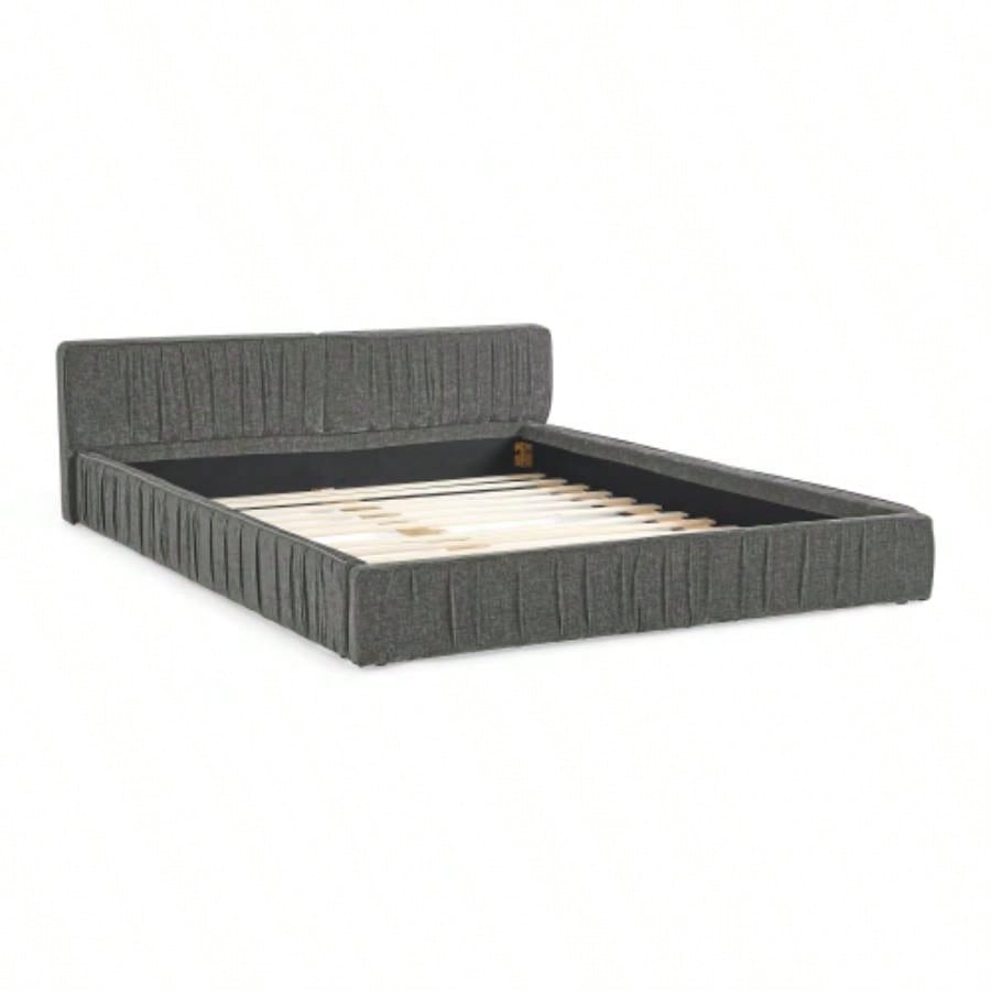 Size Upholstered Bed Frame with Chenille fabric with pleated design, Grounded Size Platform Bed with Headboard and Solid Frame. No Box Spring Needed - 886723.5