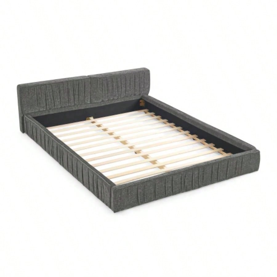 Size Upholstered Bed Frame with Chenille fabric with pleated design, Grounded Size Platform Bed with Headboard and Solid Frame. No Box Spring Needed - 886723.5