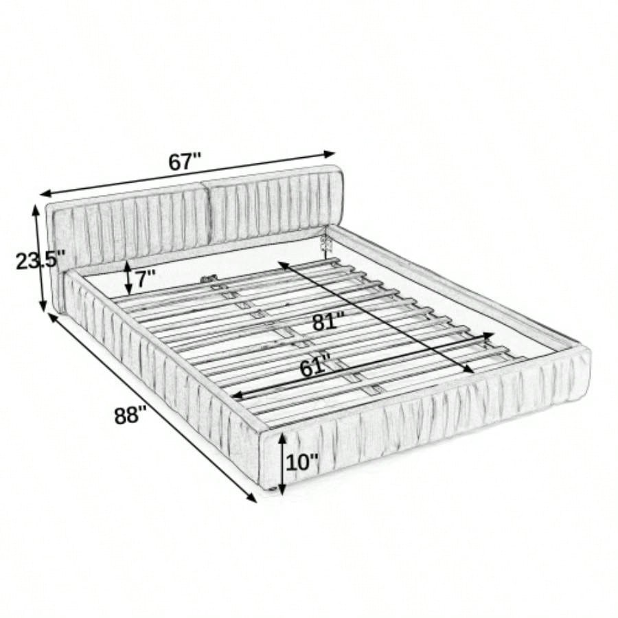 Size Upholstered Bed Frame with Chenille fabric with pleated design, Grounded Size Platform Bed with Headboard and Solid Frame. No Box Spring Needed - 886723.5