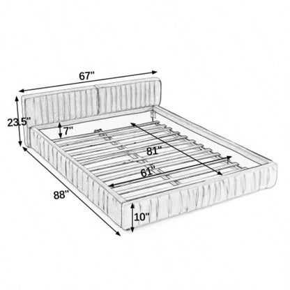 Size Upholstered Bed Frame with Chenille fabric with pleated design, Grounded Size Platform Bed with Headboard and Solid Frame. No Box Spring Needed - 886723.5
