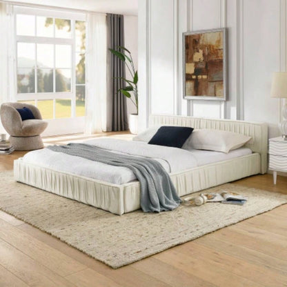 Size Upholstered Bed Frame with Chenille fabric with pleated design, Grounded Size Platform Bed with Headboard and Solid Frame. No Box Spring Needed - 886723.5