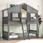 Twin over Twin House Bunk Bed with Roof, Window, Window Box, Door, with Safety Guardrails and Ladder, White