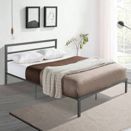 Size Metal Bed Frame with Headboard Charcoal