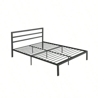 Size Metal Bed Frame with Headboard Charcoal