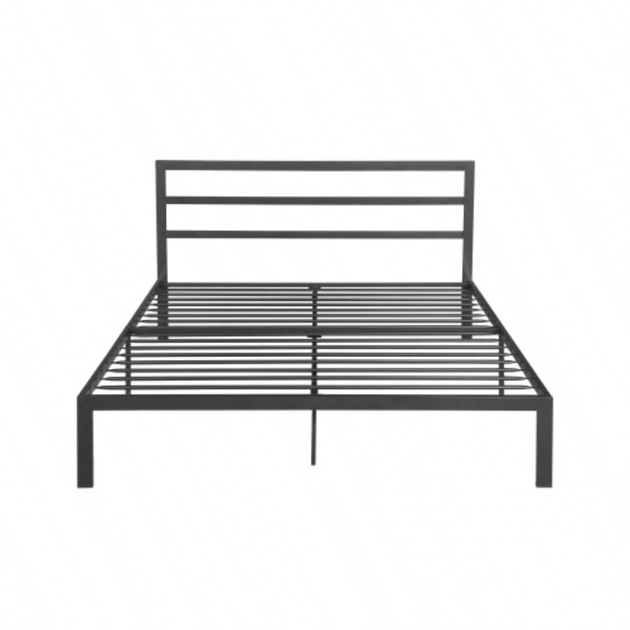 Size Metal Bed Frame with Headboard Charcoal