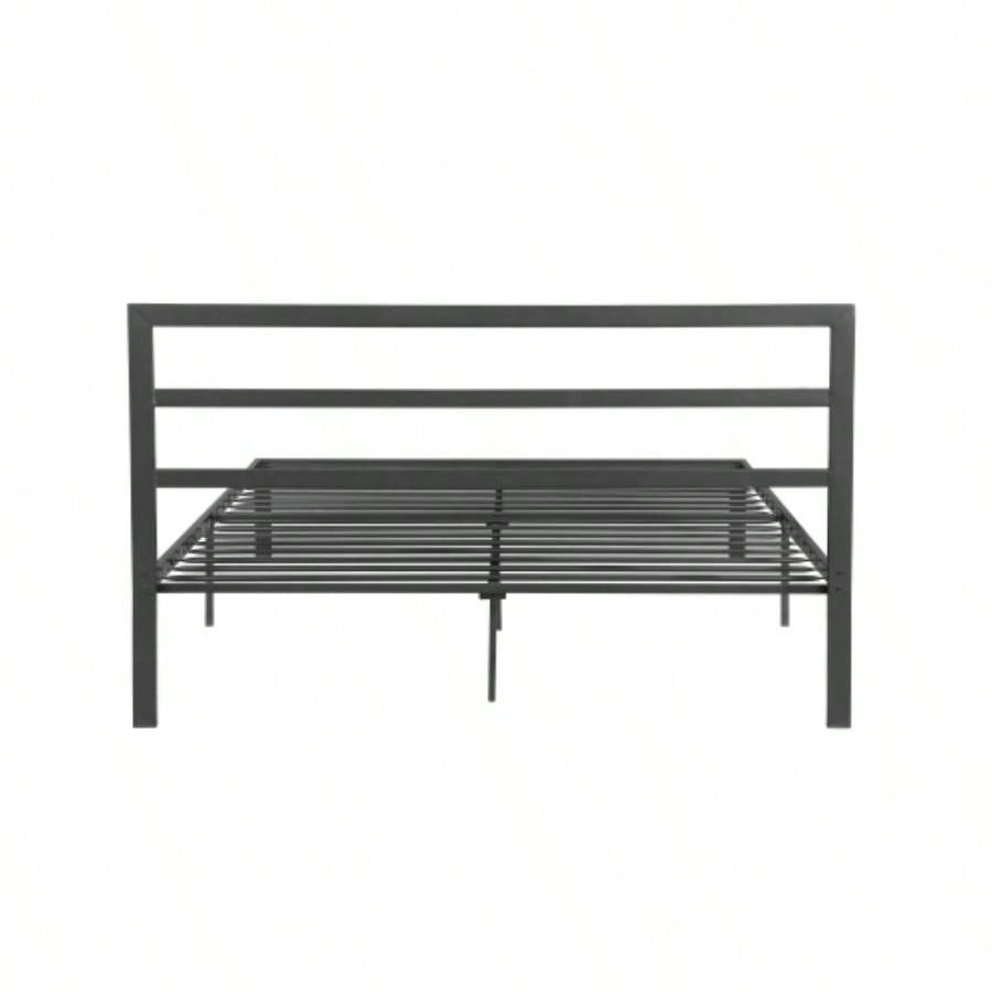 Size Metal Bed Frame with Headboard Charcoal