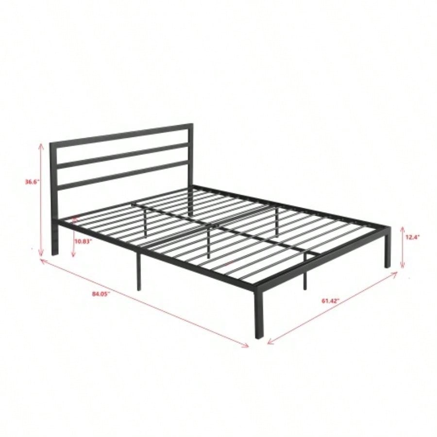 Size Metal Bed Frame with Headboard Charcoal