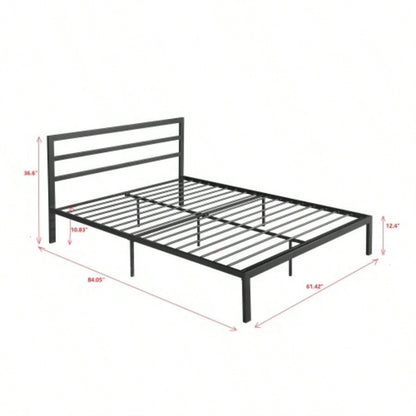Size Metal Bed Frame with Headboard Charcoal