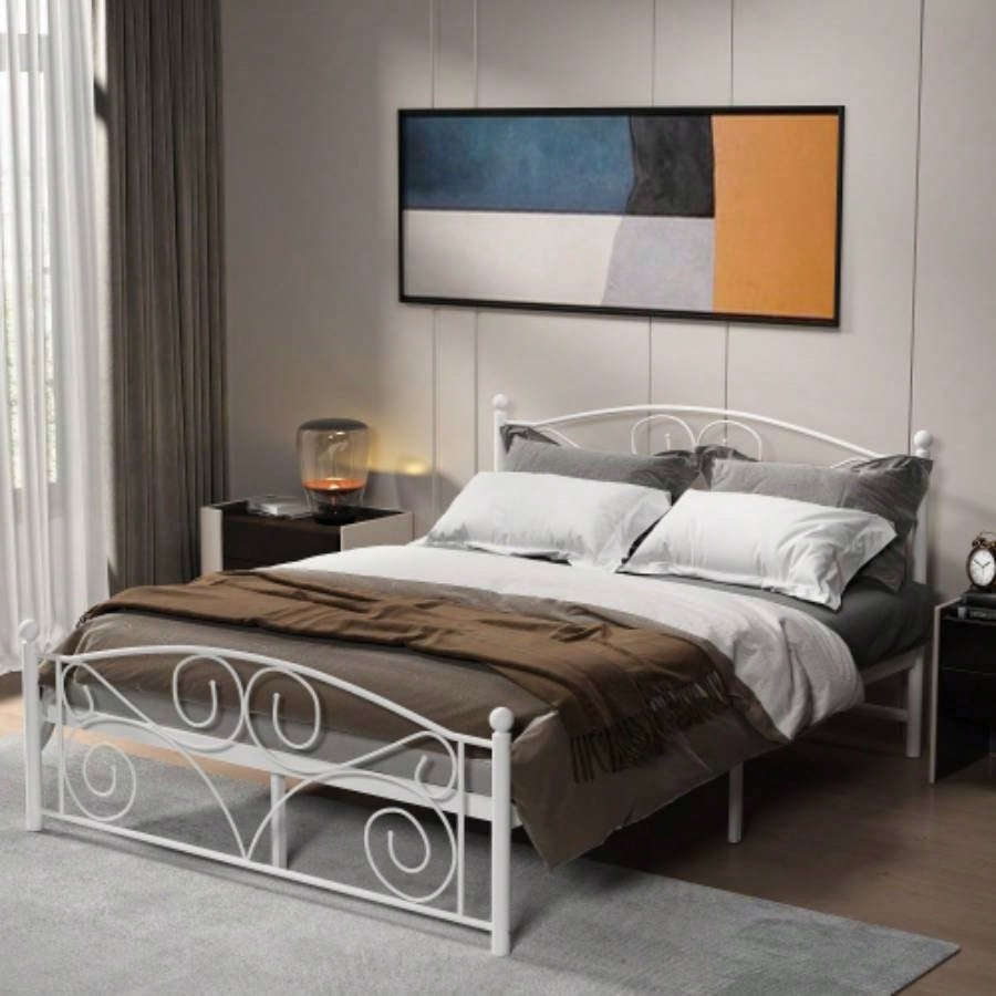 Size Metal Bed Frame with Headboard Charcoal