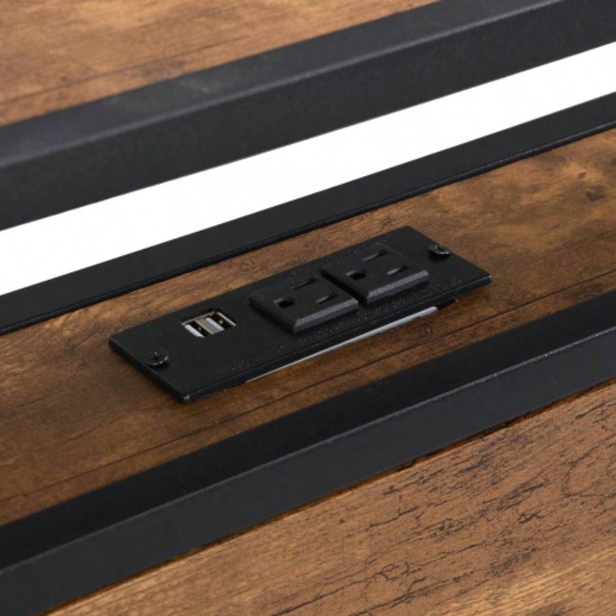 Size Metal Platform Bed Frame with Wooden Headboard and Footboard with USB LINER, No Box Spring Needed, Large Under Bed Storage, Easy Assemble
