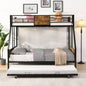 Twin Over FULL Metal Bunk Bed with 2 - Side Ladder and Full - Length Guardrail, No Box Spring Needed, Large Under Bed Storage, Easy Assemble, Black Brown