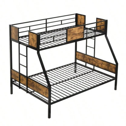 Twin Over FULL Metal Bunk Bed with 2 - Side Ladder and Full - Length Guardrail, No Box Spring Needed, Large Under Bed Storage, Easy Assemble, Black Brown