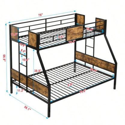 Twin Over FULL Metal Bunk Bed with 2 - Side Ladder and Full - Length Guardrail, No Box Spring Needed, Large Under Bed Storage, Easy Assemble, Black Brown