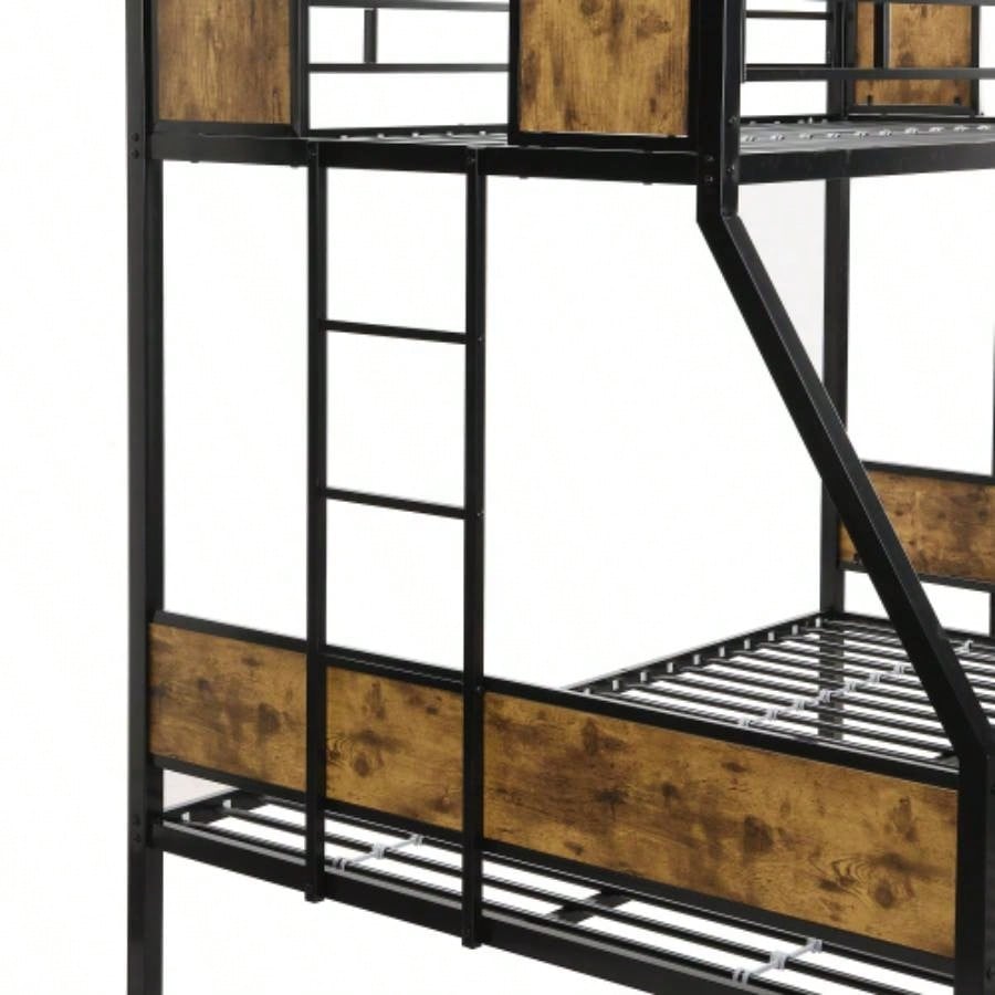 Twin Over FULL Metal Bunk Bed with 2 - Side Ladder and Full - Length Guardrail, No Box Spring Needed, Large Under Bed Storage, Easy Assemble, Black Brown