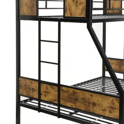 Twin Over FULL Metal Bunk Bed with 2 - Side Ladder and Full - Length Guardrail, No Box Spring Needed, Large Under Bed Storage, Easy Assemble, Black Brown