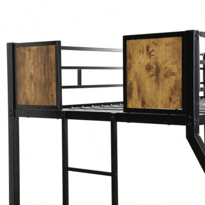 Twin Over FULL Metal Bunk Bed with 2 - Side Ladder and Full - Length Guardrail, No Box Spring Needed, Large Under Bed Storage, Easy Assemble, Black Brown