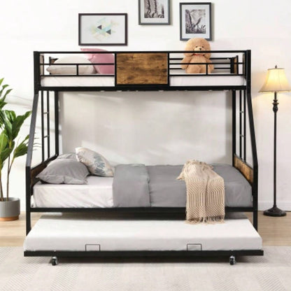 Twin Over FULL Metal Bunk Bed with 2 - Side Ladder and Full - Length Guardrail, No Box Spring Needed, Large Under Bed Storage, Easy Assemble, Black Brown