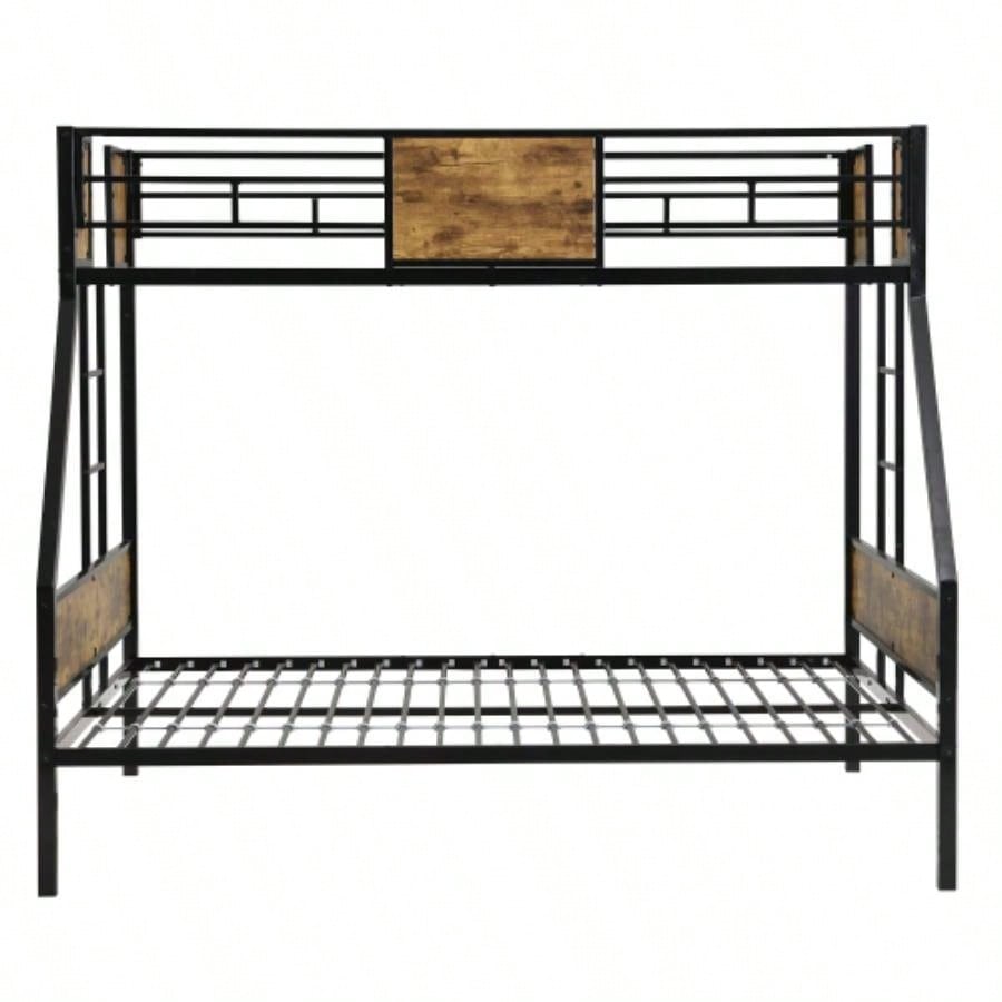 Twin Over FULL Metal Bunk Bed with 2 - Side Ladder and Full - Length Guardrail, No Box Spring Needed, Large Under Bed Storage, Easy Assemble, Black Brown